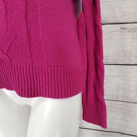 NEW Cece XS Pullover Sweater Crew Neck Cable knit Long sleeves in Passion Pink - Picture 2 of 9